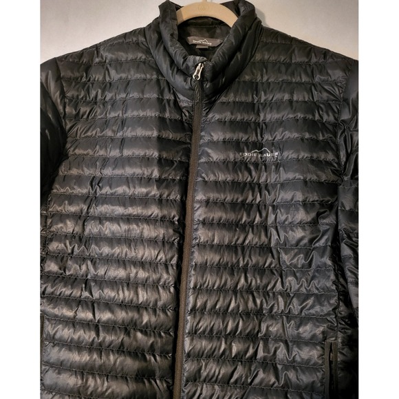 Eddie Bauer Black Down Puffer Jacket Mens XXL Zip Insulated Winter Coat Packable - Picture 3 of 8